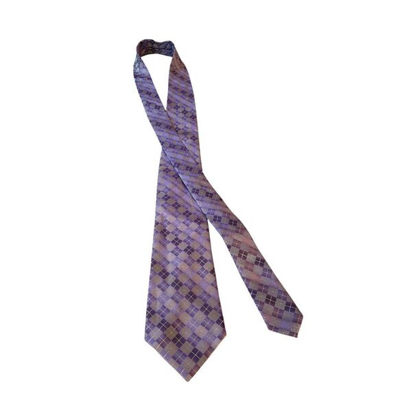 John Bartlett Statements Neck Tie Mens‎ Designer Luxury Purple Gray Geometric - Picture 3 of 12
